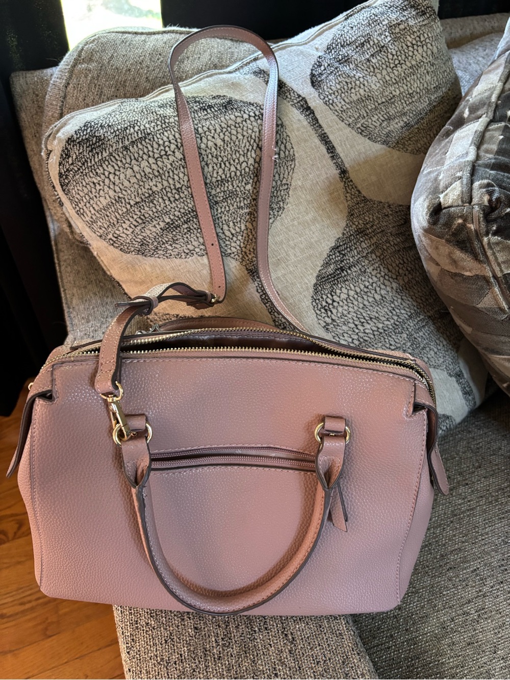 Anne Klein Blush Pebble Leather Shoulder Satchel with Scarf Accent - Picture 4 of 10